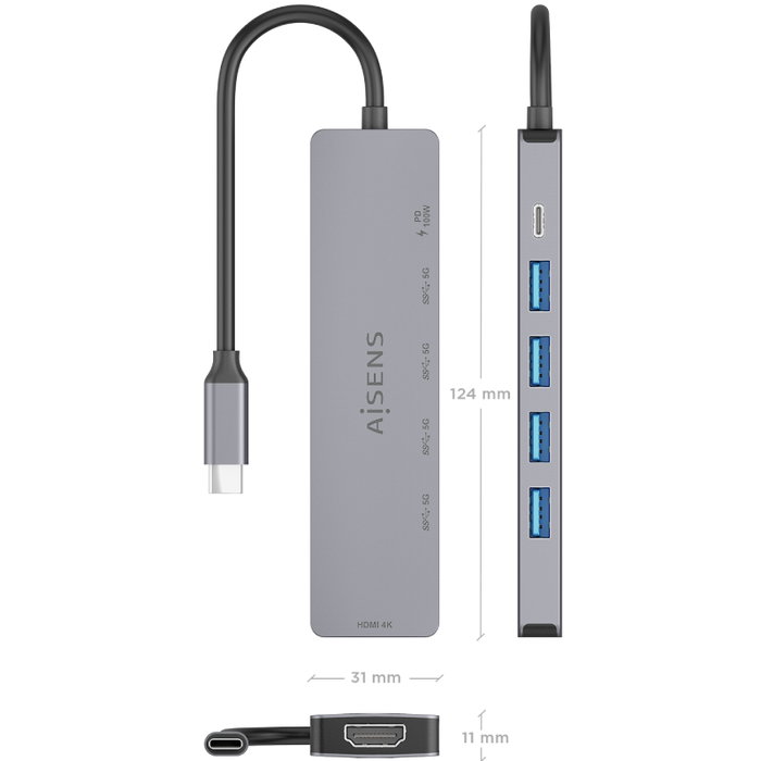 Aisens Docking USB-C 6 en 1 ASUC-6P047-GR Gris Aisens Docking USB-C 6 en 1 ASUC-6P047-GR Gris